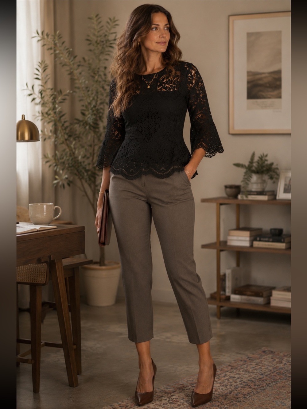 Ro&de Black Lace Bell-Sleeve Blouse
